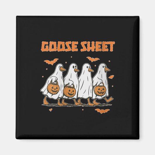 Womens Halloween Fall Goose Sheet Ghost Floral Aut マグネット (正面)