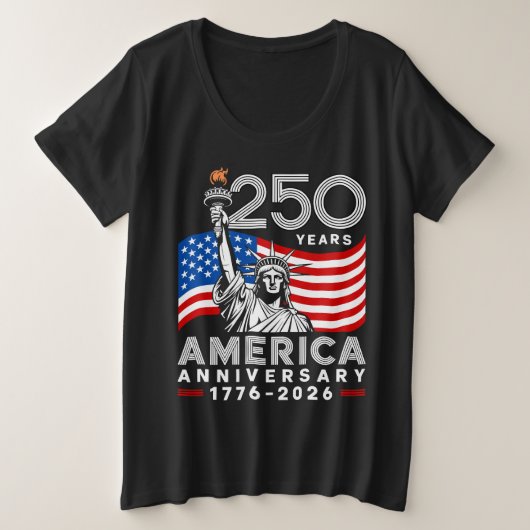 Women's Happy 250th Anniversary America プラスサイズTシャツ (デザイン正面)