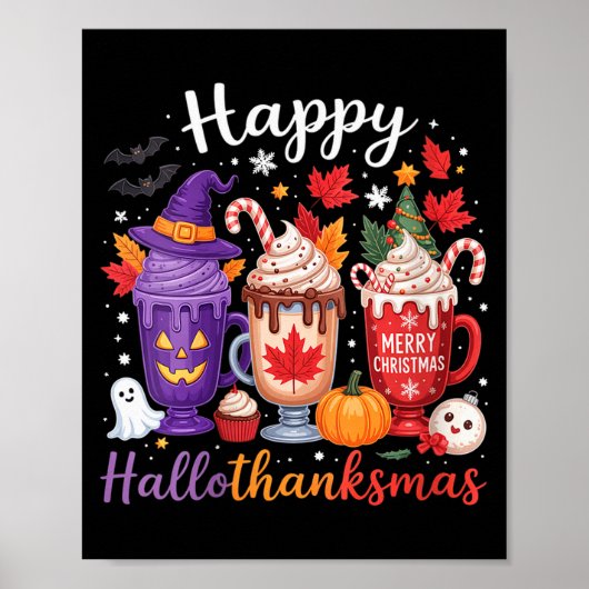 Womens Happy Hallothanksmas Coffee Lover Halloween ポスター (正面)