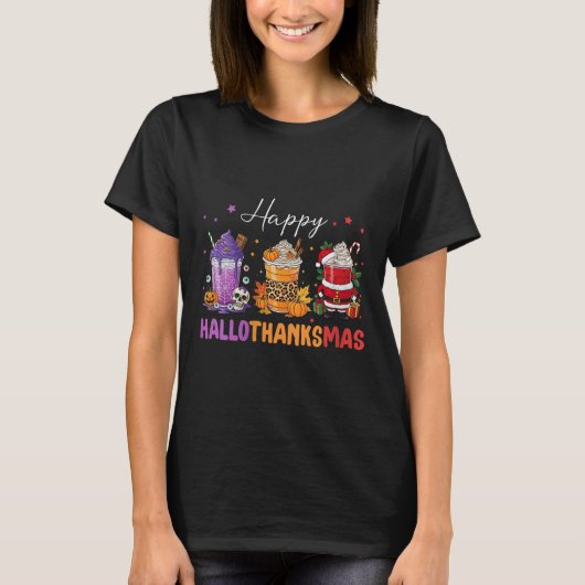 Womens Happy Hallothanksmas Halloween Thanksgiving Tシャツ (正面)