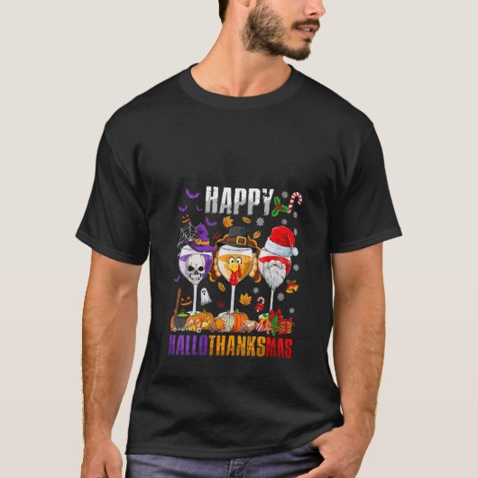 Womens Happy Hallothanksmas Wine Halloween Thanksg Tシャツ (正面)