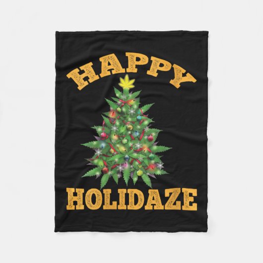 Womens Happy Holidaze Funny Weed Christmas Stoner  フリースブランケット (正面)