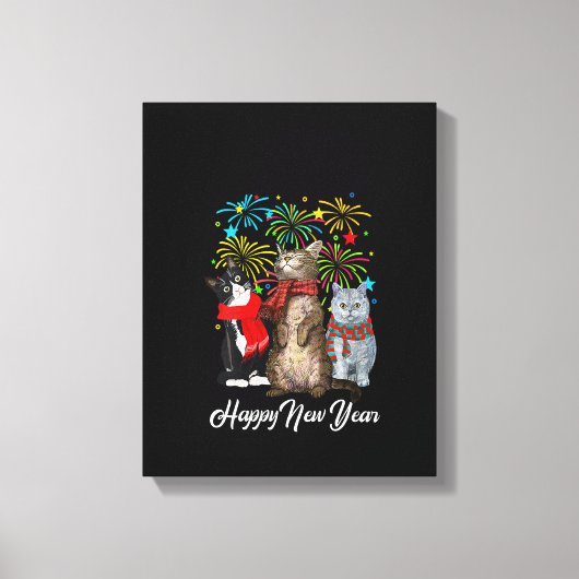 Womens Happy New Year Cat Happy Meow Year 2023キット キャンバスプリント (正面)