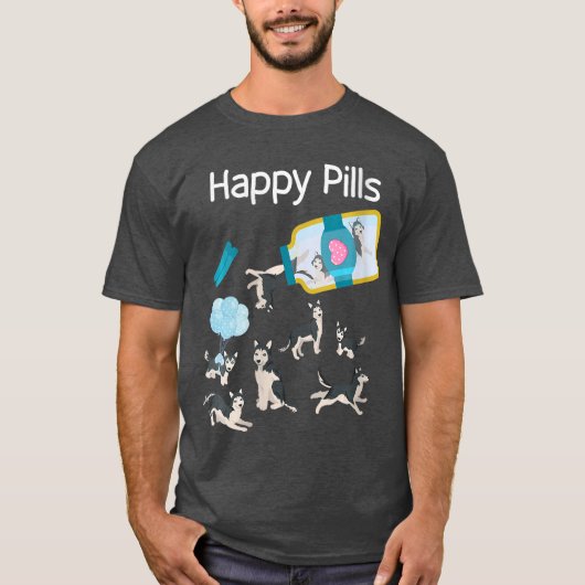 Womens Happy Pills Husky Dogs Cute Husky Lovers Co Tシャツ (正面)