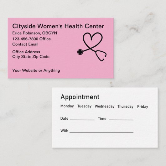 Women's Health OBGYN Appointment Cards 予約カード (正面/裏面)