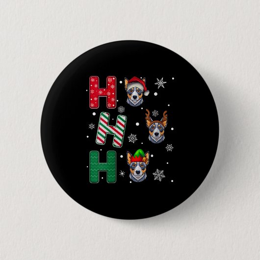 Womens Ho Ho Ho Blue Heeler Dog Matching Christmas 缶バッジ (正面)