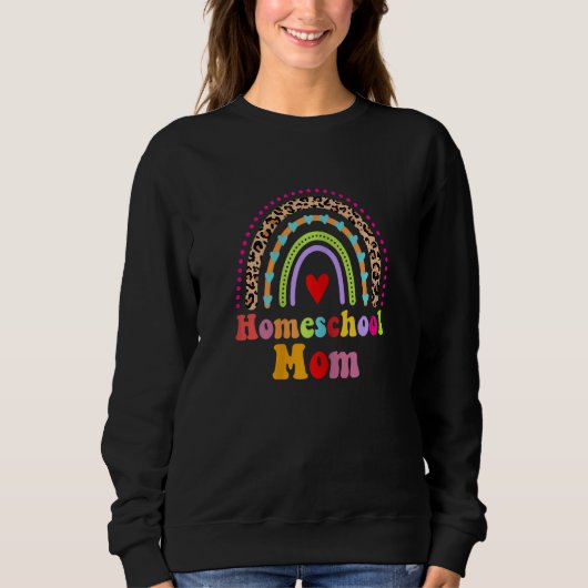 Womens Homeschool Mom Leopard Rainbow Back To Scho スウェットシャツ (正面)