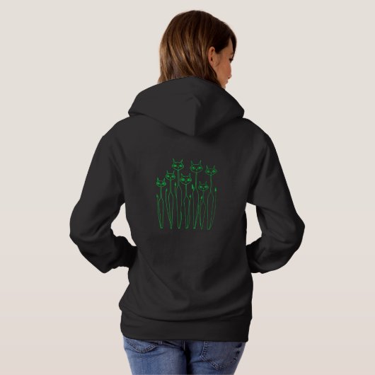 Women's Hoodie (Black- Hand-drawn Cats) パーカ (裏面フル)