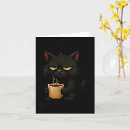 Womens I Don't Do Mornings Funny Quote Black Cat L カード (黄色い花)