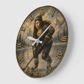 Women's Ice Hockey Funny Mona Lisa Hockey Player ラージ壁時計 (傾斜)