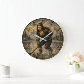 Women's Ice Hockey Funny Mona Lisa Hockey Player ラージ壁時計 (ホーム)