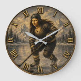 Women's Ice Hockey Funny Mona Lisa Hockey Player ラージ壁時計