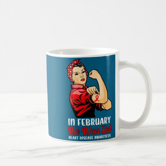 Womens In February We Wear Red - Heart Disease Awa コーヒーマグカップ (右)