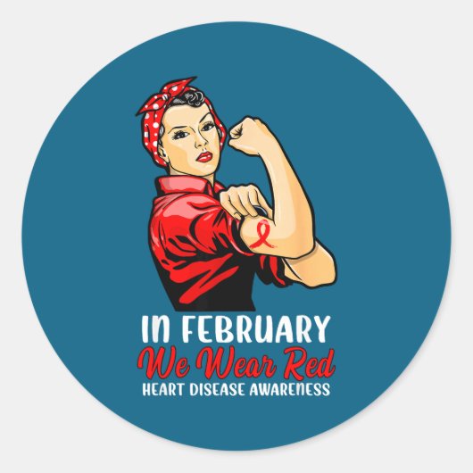 Womens In February We Wear Red - Heart Disease Awa ラウンドシール (正面)