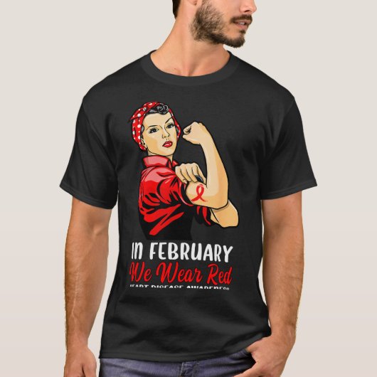 Womens In February We Wear Red - Heart Disease Awa Tシャツ (正面)