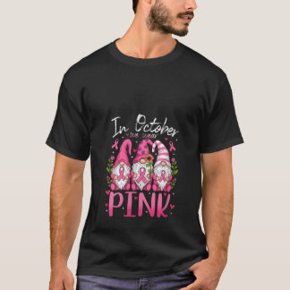 Womens In October We Wear Pink Ribbon Gnomes Women Tシャツ