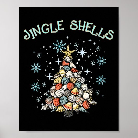 Womens Jingle Shells Christmas Tree Snowflakes Cel ポスター (正面)