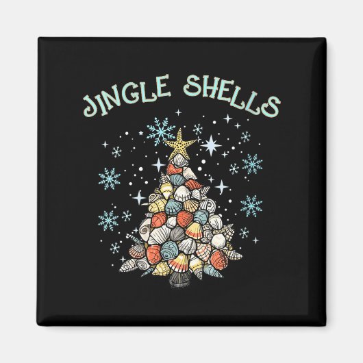 Womens Jingle Shells Christmas Tree Snowflakes Cel マグネット (正面)