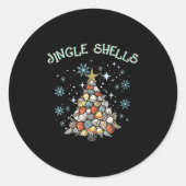 Womens Jingle Shells Christmas Tree Snowflakes Cel ラウンドシール (正面)