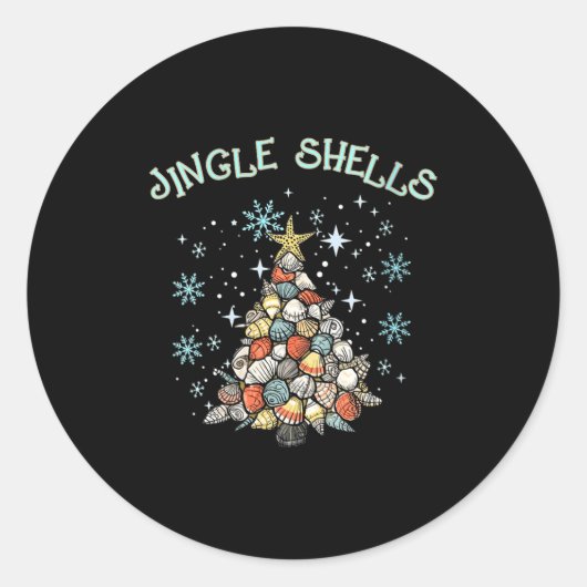 Womens Jingle Shells Christmas Tree Snowflakes Cel ラウンドシール (正面)