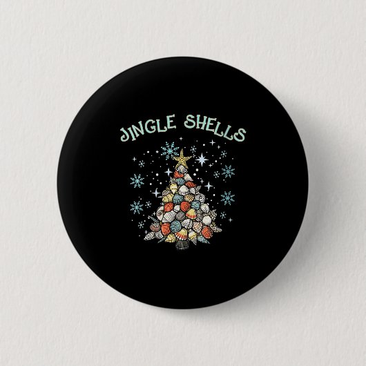 Womens Jingle Shells Christmas Tree Snowflakes Cel 缶バッジ (正面)