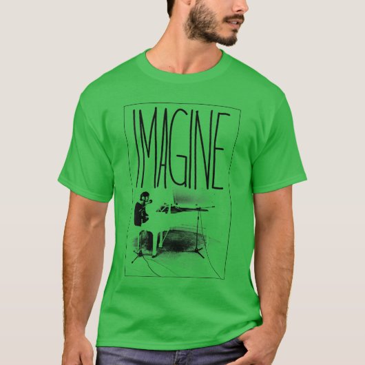 Womens John Lennon Imagine Piano VNeck boy friend Tシャツ (正面)