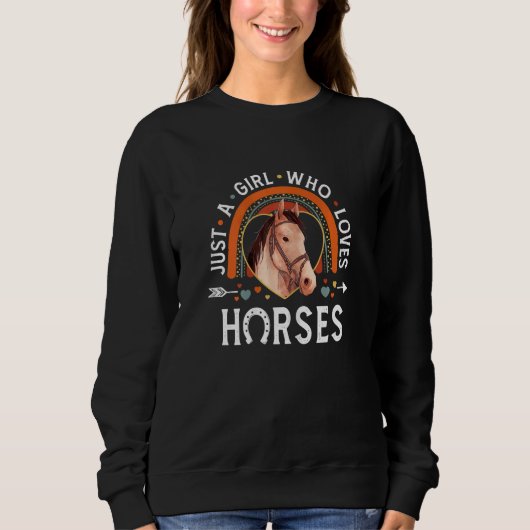 Womens Just A Girl Who Loves Horses Rainbow Appare スウェットシャツ (正面)