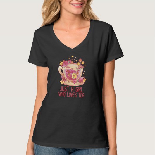 Womens Just A Girl Who Loves Tea Tea Drinker Tea   Tシャツ (正面)
