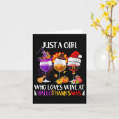 Womens Just A Girl Who Loves Wine At Hallothanksma カード (黄色い花)