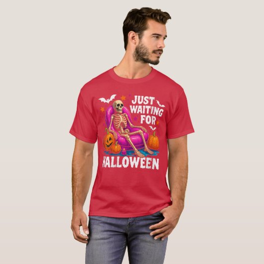 Womens Just Waiting for Halloween Skeleton Spooky  Tシャツ (正面フル)