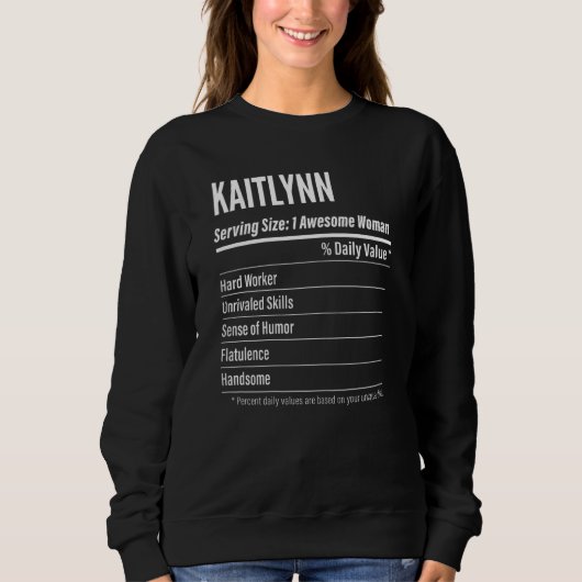 Womens Kaitlynn栄養ファクトサービングサイズCa スウェットシャツ (正面)