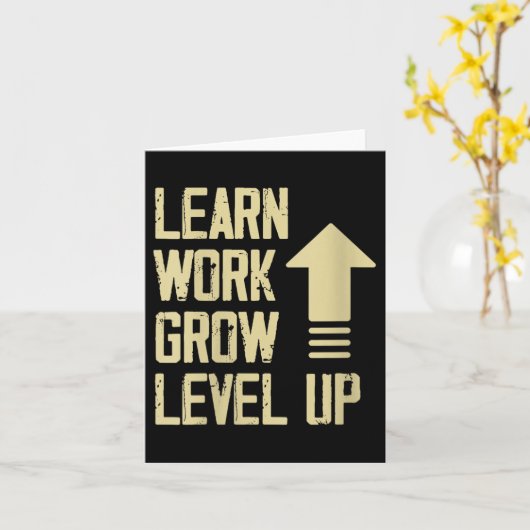 Womens Learn Work Grow Level Up Growth Success Vin カード (黄色い花)