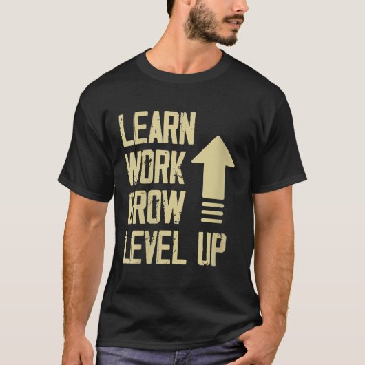 Womens Learn Work Grow Level Up Growth Success Vin Tシャツ (正面)