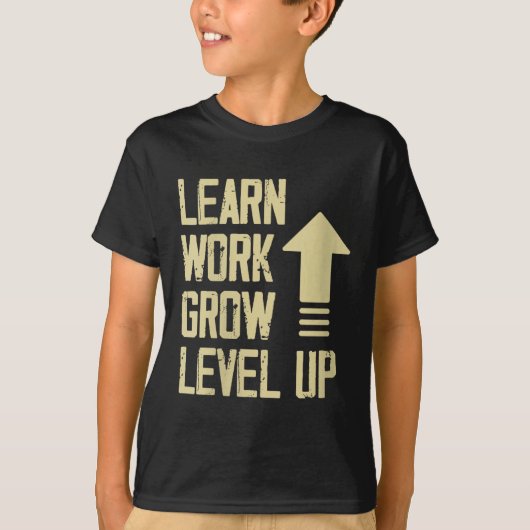 Womens Learn Work Grow Level Up Growth Success Vin Tシャツ (正面)