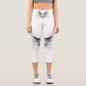 Women's leggings with the image of a bird with red カプリレギンス (正面)