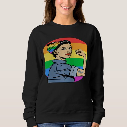 Womens LGBT Gay Lesbian Pride Feminist Rainbow Fla スウェットシャツ (正面)