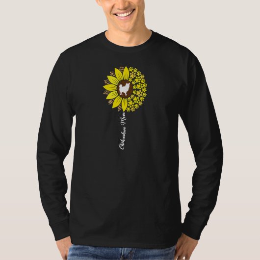 Womens Long Haired Hair Chihuahua Mom Sunflower Ch Tシャツ (正面)