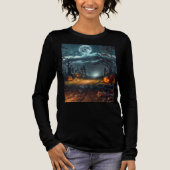 Women's long sleeve halloween pumpkins t-shirt トライブレンドTシャツ (正面)