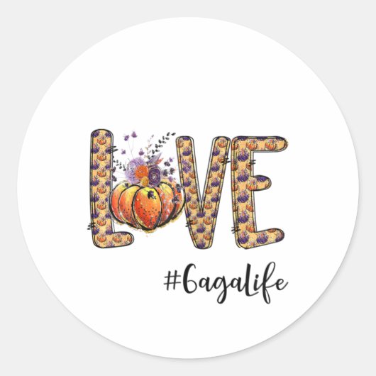 Womens Love Gaga Life Pumpkin Autumn Halloween  ラウンドシール (正面)