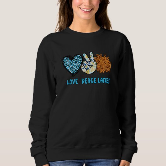 Womens Love Peace Latkes Happy Hanukkah Chanukah J スウェットシャツ (正面)
