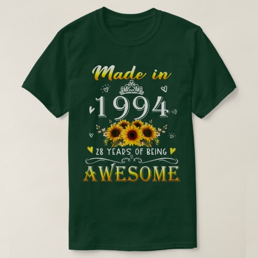 Womens Made In 1994 Sunflower 28th Bday 28 Years O Tシャツ (デザイン正面)