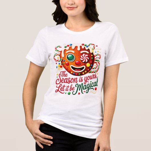 Women's Magical Gingerbread Cookie Cute Festive  トライブレンドＴシャツ (正面)