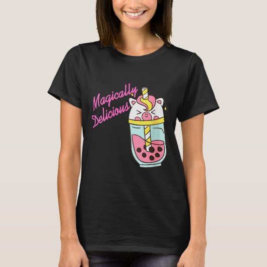 Womens Magically Delicious Unicorn Boba Kawaii Bub Tシャツ (正面)