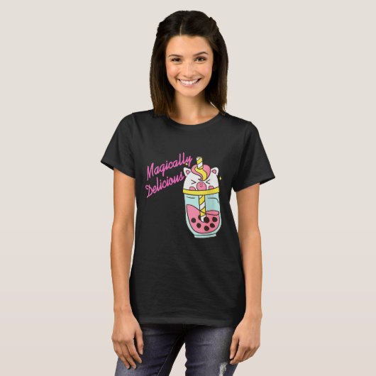 Womens Magically Delicious Unicorn Boba Kawaii Bub Tシャツ (正面フル)