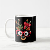 Womens Matching Family Christmas Reindeer Face Gle コーヒーマグカップ (左)