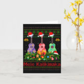 Womens Mele Kalikimaka Ukulele Guitar Ugly Xmas Sw カード (黄色い花)