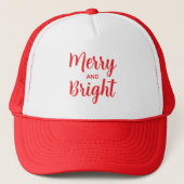 Womens Mens Merry And Bright Christmas Red & White キャップ (正面)