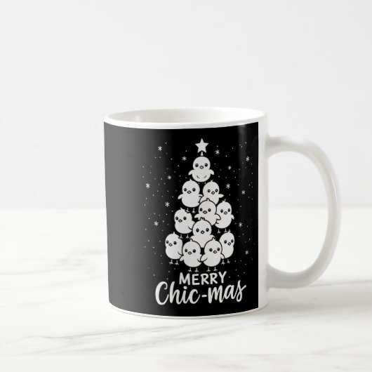 Womens Merry Chic-mas Cute Chicks Christmas Tree F コーヒーマグカップ (右)