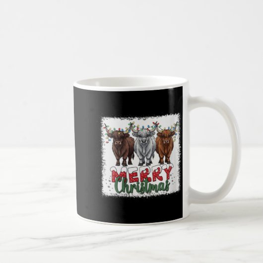 Womens Merry Christmas Scottish Highland Cow Xmas コーヒーマグカップ (右)