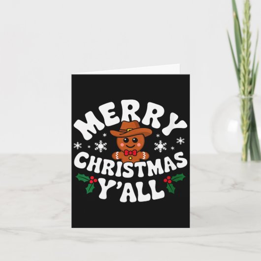 Womens Merry Christmas Yall Gingerbread Cowboy How カード (正面)